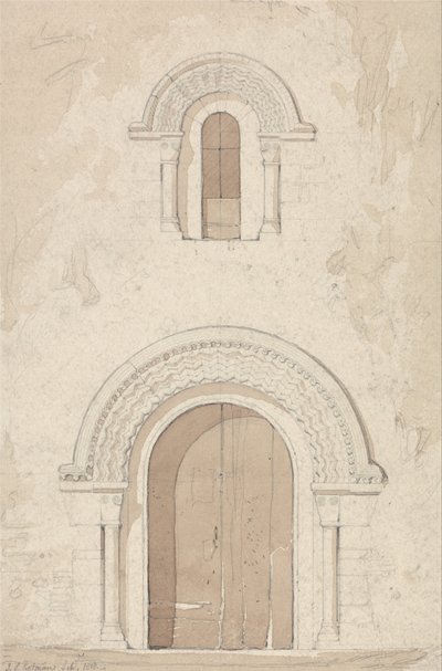 Westportal und Fenster in der Kirche von Ham bei Valognes, Normandie von John Sell Cotman